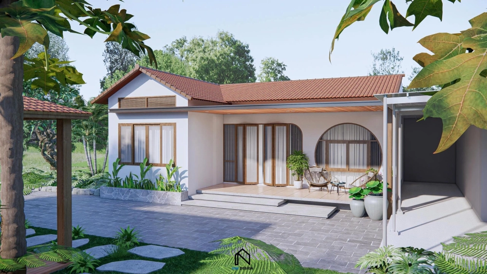 Nhà cấp 4 hiện đại có sân vườn rộng rãi và thoáng mát