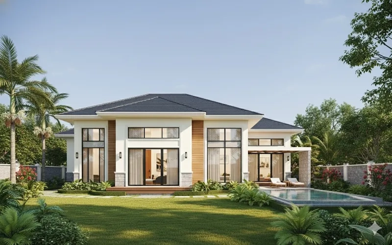 Sang trọng tân cổ điển với biệt thự 1 tầng tân cổ điển