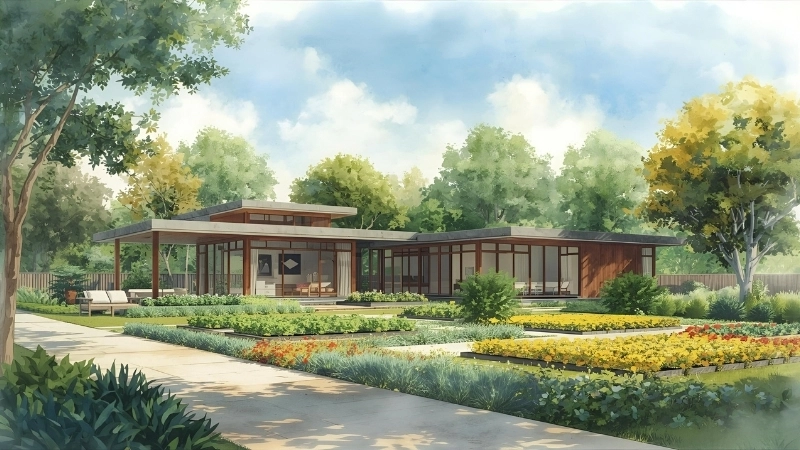 Thiết kế biệt thự vườn cấp 4 chữ l ôm trọn khoảng sân chơi rộng rãi