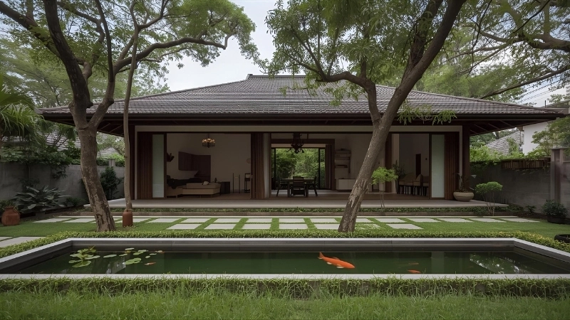 Phối cảnh mặt tiền biệt thự vườn cấp 4 10m hiện đại với không gian xanh mát