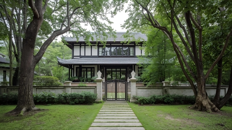 Tổng thể biệt thự vườn tân cổ điển 2 tầng có hồ bơi