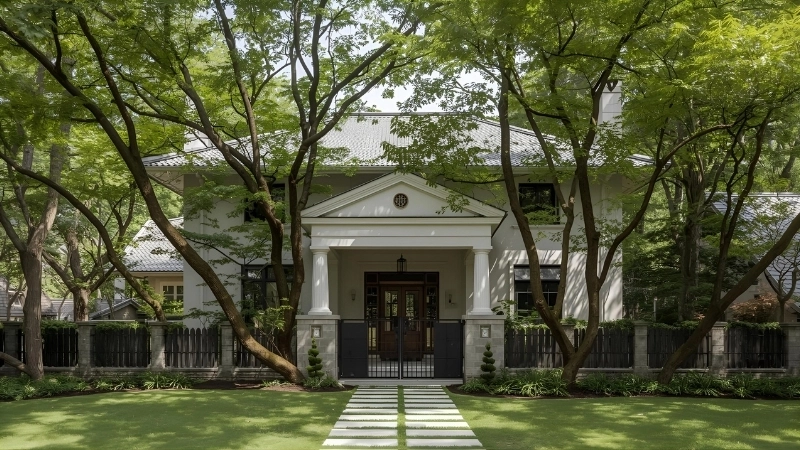 Phối cảnh mặt tiền biệt thự nhà vườn tân cổ điển 1 tầng sang trọng