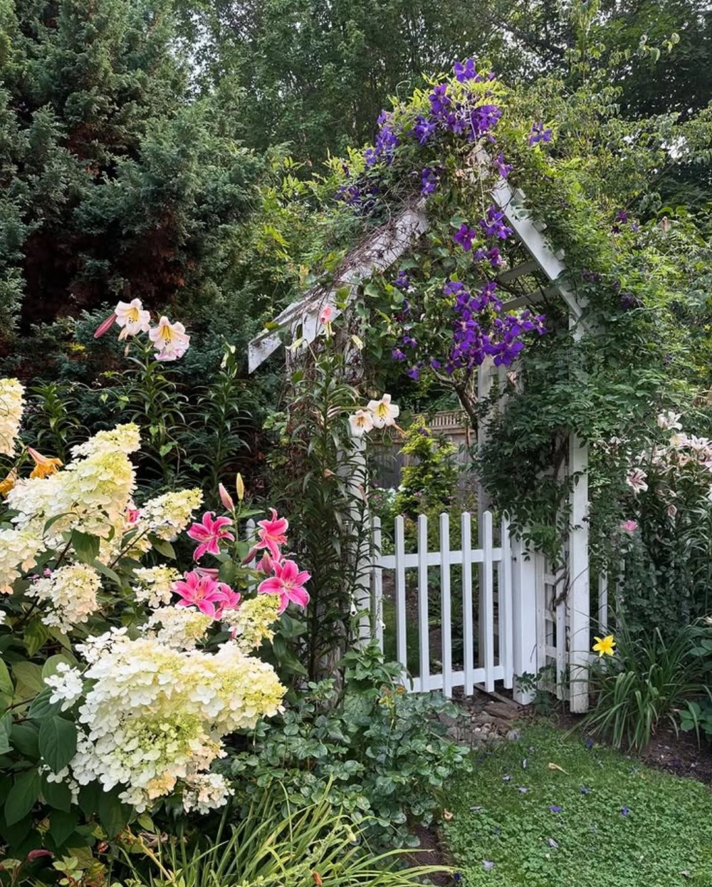 Cổng nhà vườn 4 cánh rộng rãi cho xe hơi ra vào