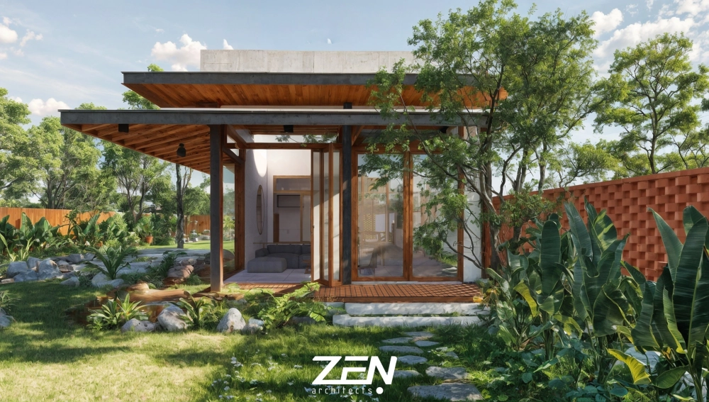 Phối cảnh biệt thự nhà vườn cấp 4 đẹp phong cách châu âu