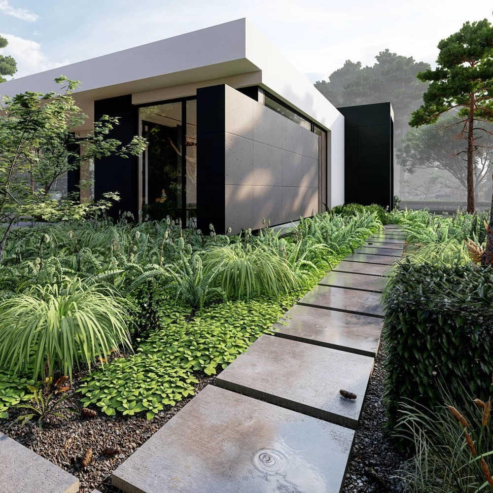 Phối cảnh mẫu thiết kế nhà vườn cấp 4 mái thái truyền thống