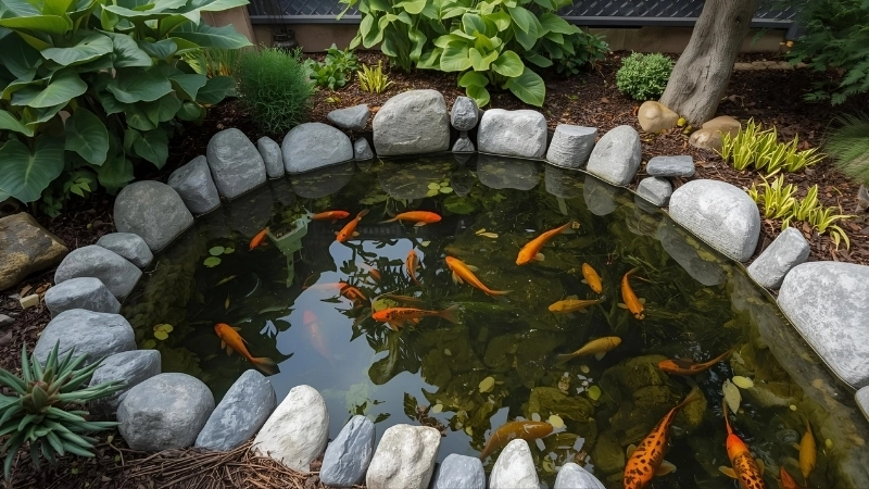 Thiết kế hồ cá kết hợp hòn non bộ hùng vĩ và ấn tượng