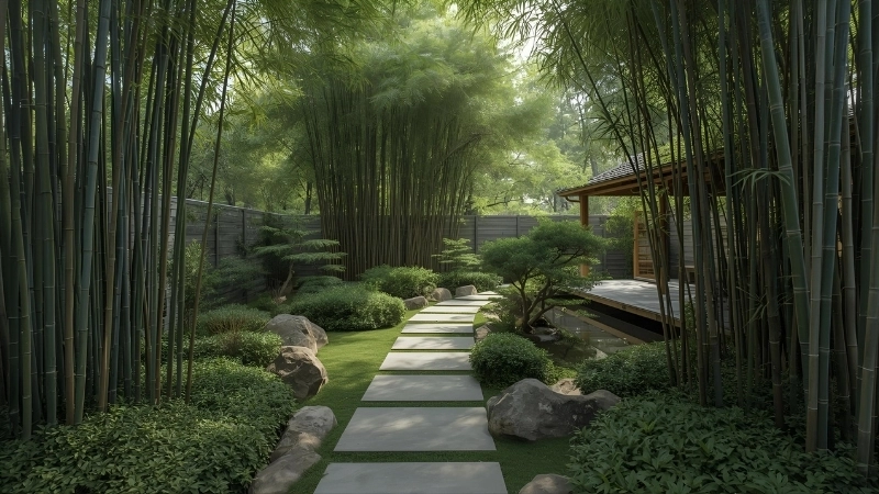 Thiết kế lối đi sân vườn uốn lượn trải sỏi trắng kết hợp đá bước dặm tự nhiên