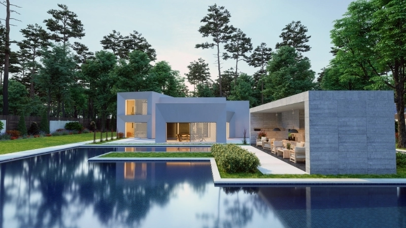 Biệt thự 2 tầng có bể bơi phong cách tân cổ điển pháp