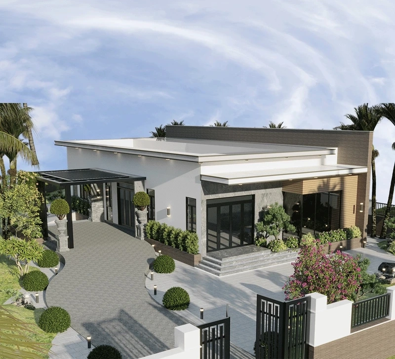 Sống xanh với mẫu nhà cấp 4 mái bằng có sân vườn