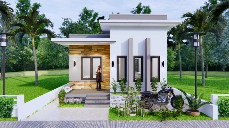 Phong cách nhẹ nhàng của nhà cấp 4 mái bằng tối giản