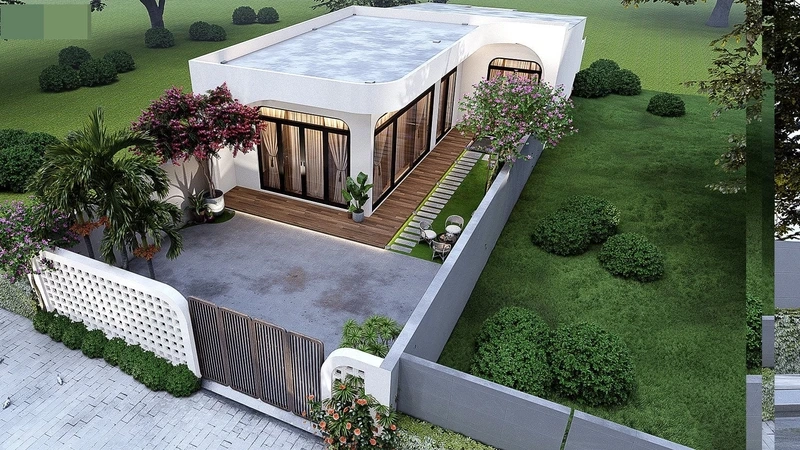 Kiểu nhà cấp 4 sân vườn mái thái thanh lịch thoáng mát