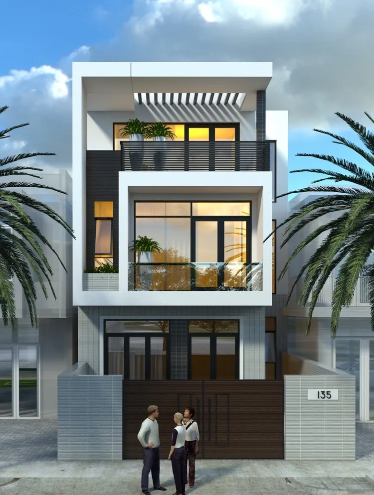 Tham khảo hình ảnh kiến trúc nhà ống 1 tum phong cách hiện đại