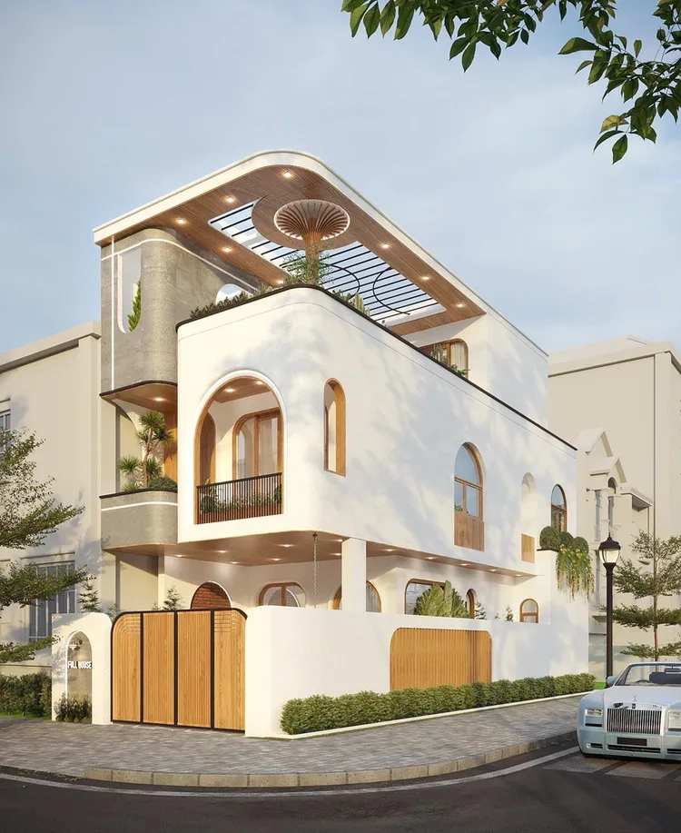 Khám phá sáng tạo ánh sáng tự nhiên với ảnh mặt tiền nhà ống có giếng trời