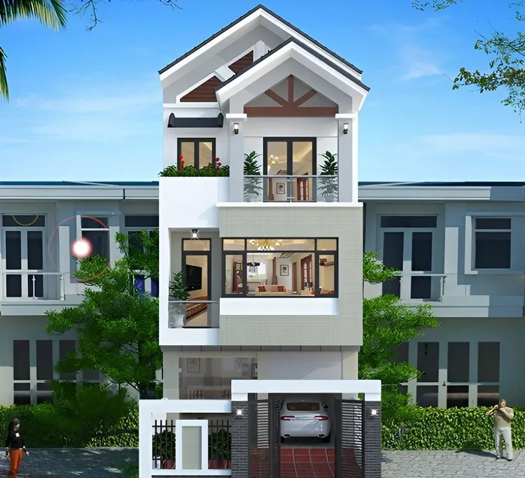 Hình ảnh giếng trời trong nhà ống 3 tầng tạo nguồn sáng tự nhiên