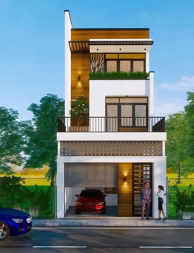 Ảnh kiến trúc nhà ống có gara độc đáo, hiện đại và tinh tế