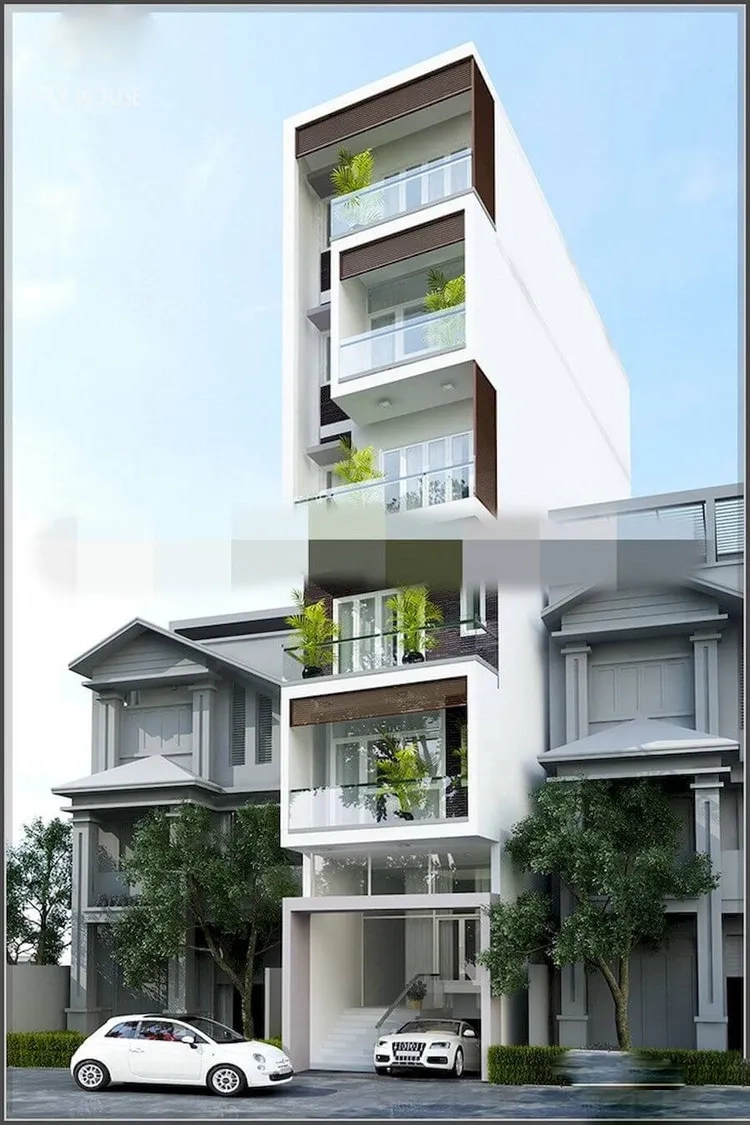 Hình ảnh kiến trúc mặt tiền gara nhà ống độc đáo, hút mắt người nhìn