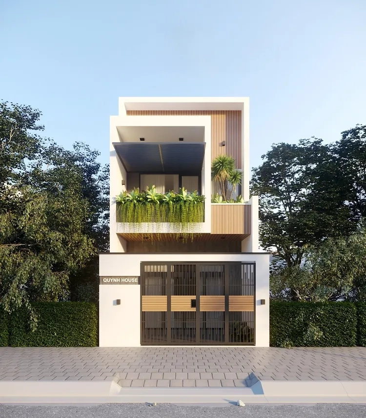 Mặt tiền nhà ống mái bằng đẹp, nổi bật và tinh tế