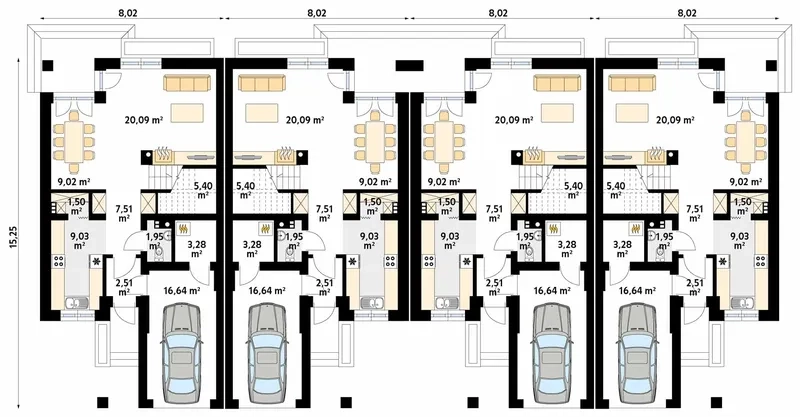 Mẫu nhà phố 3 tầng có gara rộng