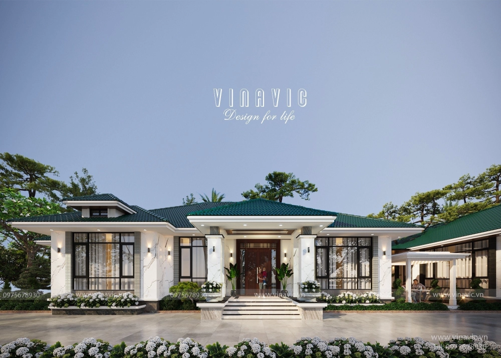 Thiết kế biệt thự sân vườn 1 tầng mái nhật không gian mở