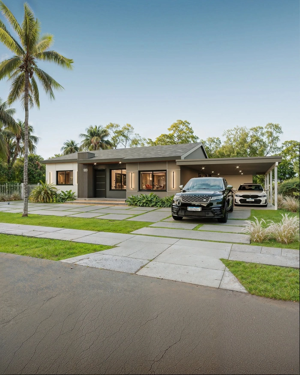 Bản vẽ phối cảnh mẫu nhà vườn 1 tầng 4 phòng ngủ tiện nghi