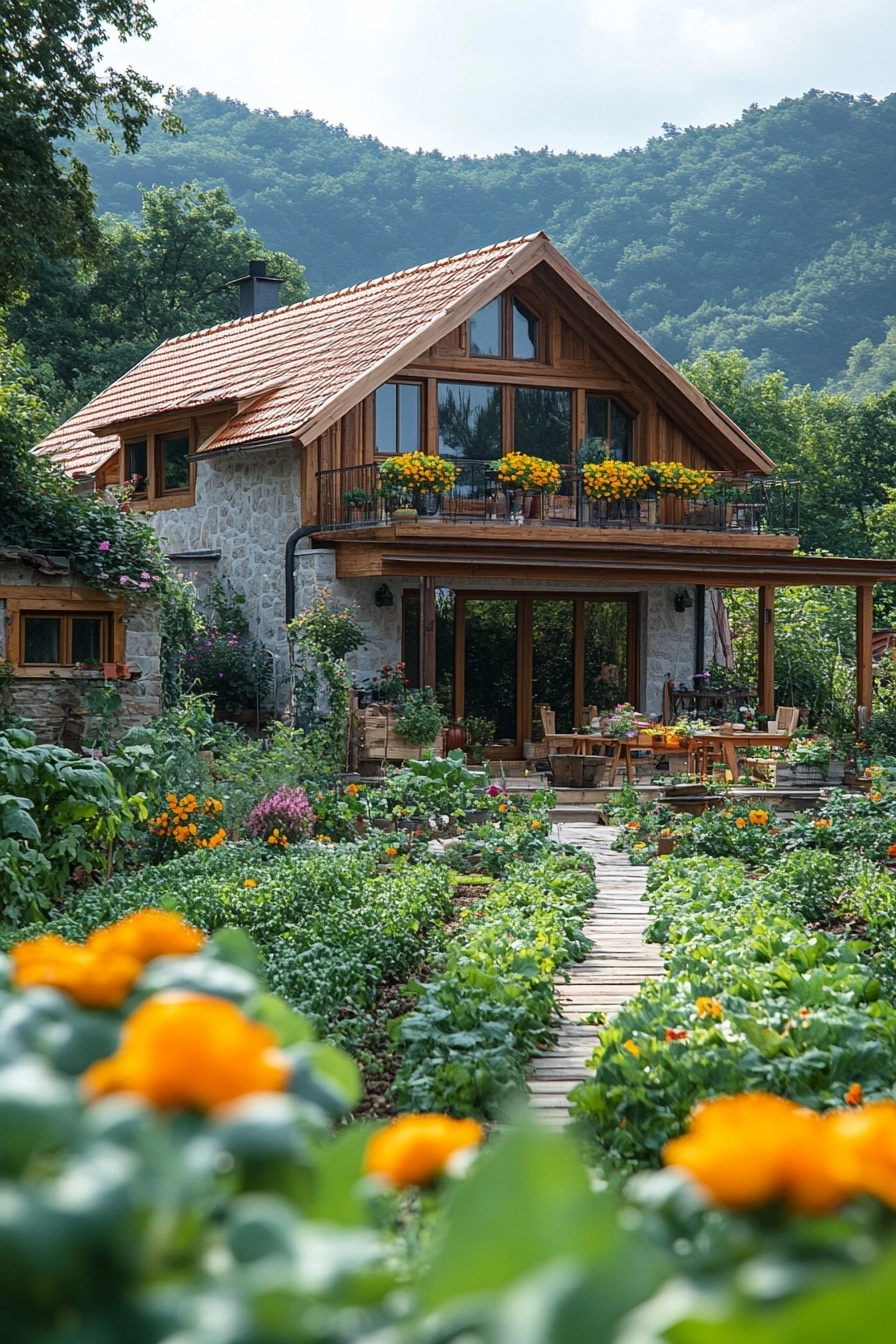 Mẫu thiết kế nhà vườn 2 tầng hiện đại với hệ mái thái sang trọng