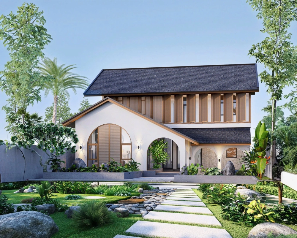 Sân trước rộng rãi của mẫu nhà vườn đơn giản đẹp