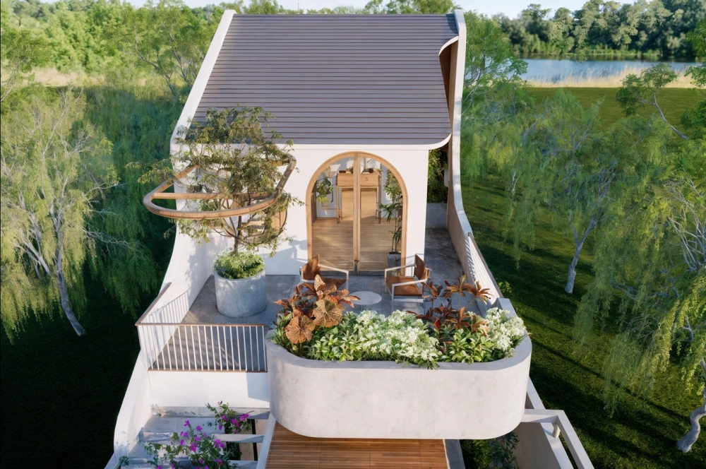 Mặt tiền mẫu nhà vườn cấp 4 đơn giản mái thái hiện đại