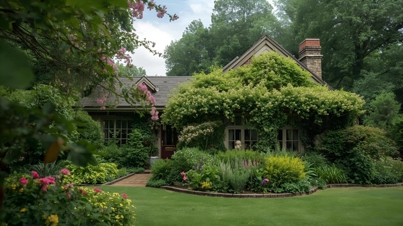 Phong cách nhà vườn nhiệt đới với cây cọ và bể bơi ngoài trời