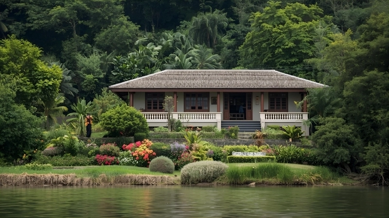 Không gian phòng khách tận dụng gió sông làm mát nhà hiệu quả