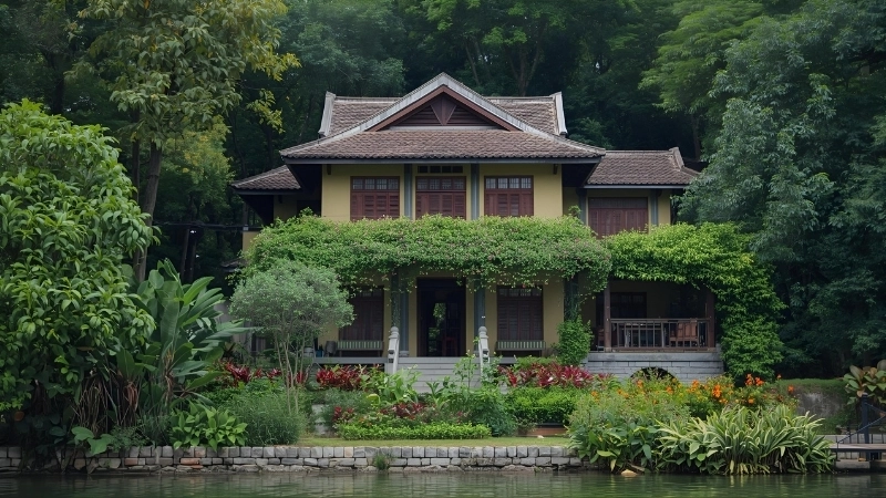 Kiến trúc biệt thự ven sông sang trọng với hồ bơi vô cực tràn bờ