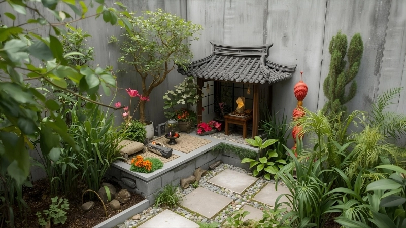 Không gian yên bình với tiểu cảnh sân vườn làng quê việt nam mộc mạc